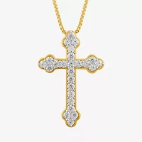 Womens 3/8 CT.T.W. Lab-Grown Diamond 10K Gold Cross Pendant Necklace