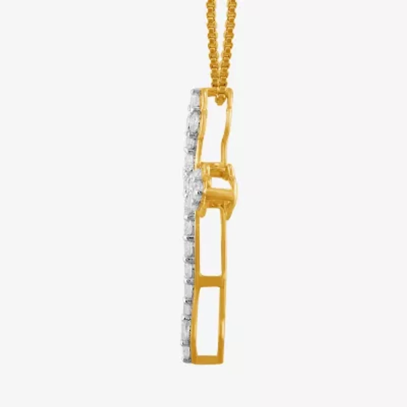 Womens 3/8 CT.T.W. Lab-Grown Diamond 10K Gold Cross Pendant Necklace
