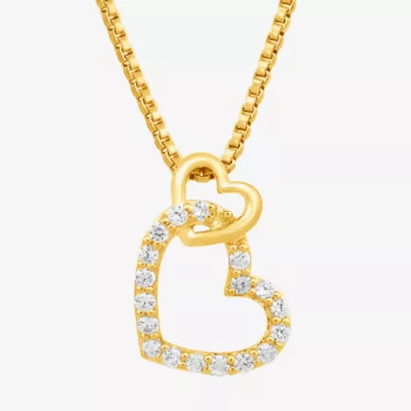 Womens Diamond Accent Natural White Diamond 10K Gold Heart 18 Inch Pendant Necklace