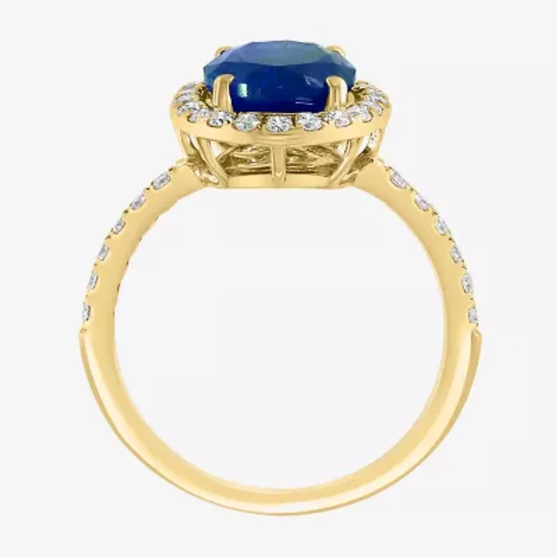 Effy Final Call  Womens 3/8 CT. T.W. Gemstone 14K Gold Oval Halo Side Stone Cocktail Ring