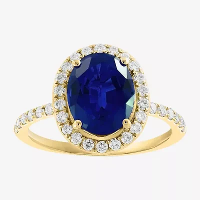 Effy  Womens 3/8 CT. T.W. Gemstone 14K Gold Oval Halo Side Stone Cocktail Ring