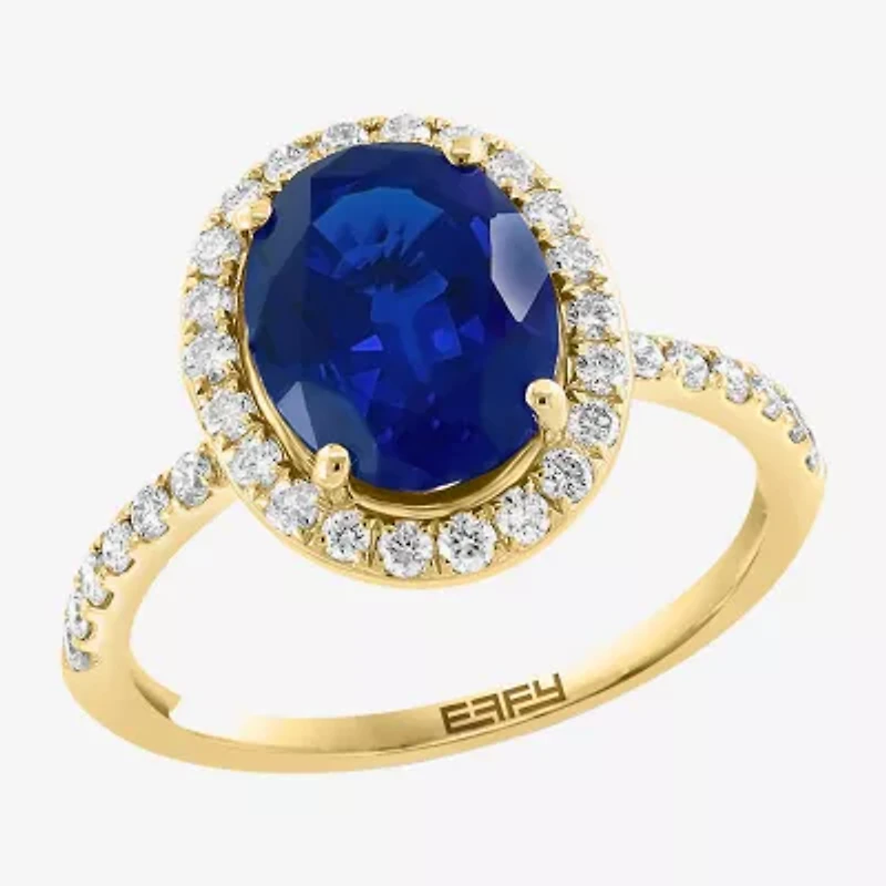 Effy Final Call  Womens 3/8 CT. T.W. Gemstone 14K Gold Oval Halo Side Stone Cocktail Ring