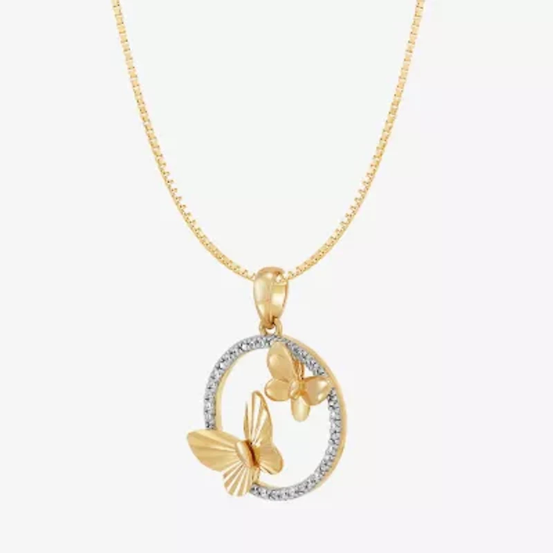 (H-I / Si1-Si2) Womens 1/10 CT. T.W. Lab Grown White Diamond 14K Gold Over Silver Sterling Silver Butterfly 18 Inch Pendant Necklace