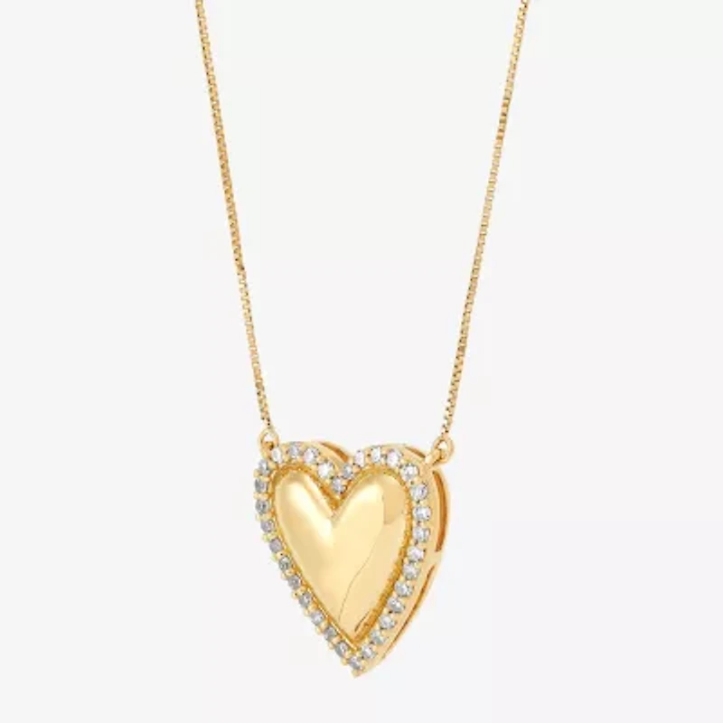 (H-I / Si1) Womens 1/4 CT. T.W. Lab Grown White Diamond 14K Gold Over Silver Sterling Silver Heart 18 Inch Pendant Necklace