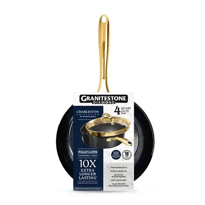 Granitestone Charleston Collection Hammered 4-qt. Non-Stick Deep Satue Pan with Lid