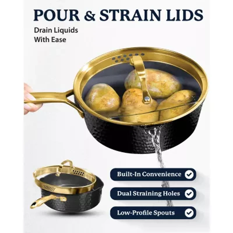 Granitestone Charleston Collection Hammered 4-qt. Non-Stick Deep Satue Pan with Lid