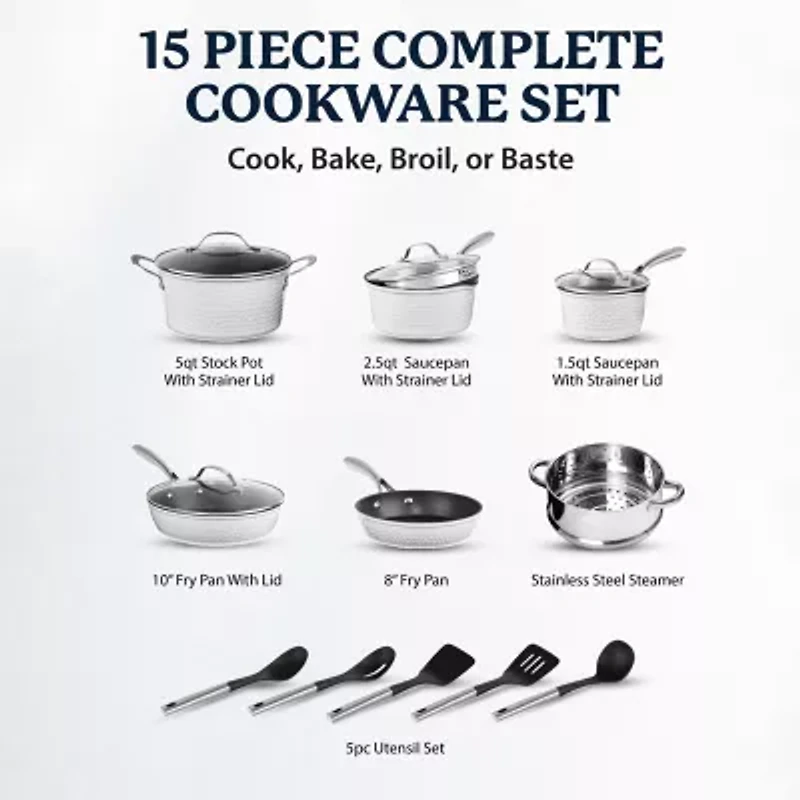Granitestone Charleston Collection Hammered 15-pc. Non-Stick Cookware Set
