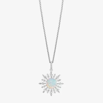 Enchanted Disney Fine Jewelry 10th Anniversary Womens 1/6 CT. T.W. Lab Created White Opal Sterling Silver Snowflake 18 Inch Pendant Necklace