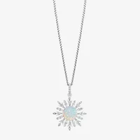 Enchanted Disney Fine Jewelry 10th Anniversary Womens 1/6 CT. T.W. Lab Created White Opal Sterling Silver Snowflake 18 Inch Pendant Necklace