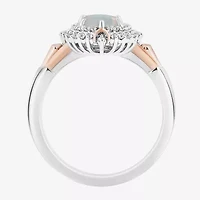 Enchanted Disney Fine Jewelry 10th Anniversary Womens 1/5 CT. Lab Created White Opal 14K Rose Gold Over Silver Sterling Oval Elsa Frozen Halo Cocktail Ring