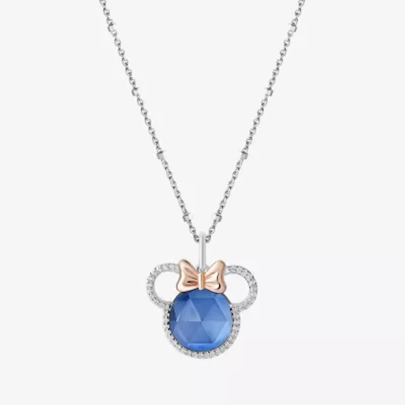 Disney Jewels Collection Womens 1/8 CT. T.W. Lab Created Diamond with Gemstone 14K Two Tone Gold Over Silver Minnie Mouse Pendant Necklace