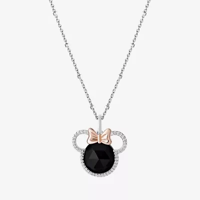Disney Jewels Collection Womens 1/8 CT. T.W. Lab Created Diamond with Gemstone 14K Two Tone Gold Over Silver Minnie Mouse Pendant Necklace