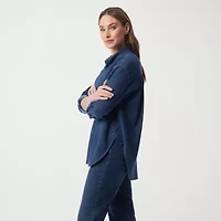 Gloria Vanderbilt Womens Roll Tab Sleeve Long Loose Fit Button-Down Shirt