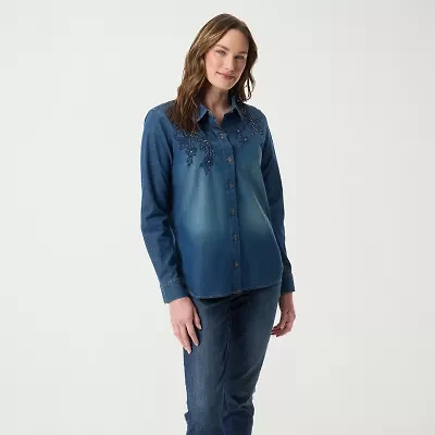Gloria Vanderbilt Womens Long Sleeve Regular Fit Button-Down Shirt