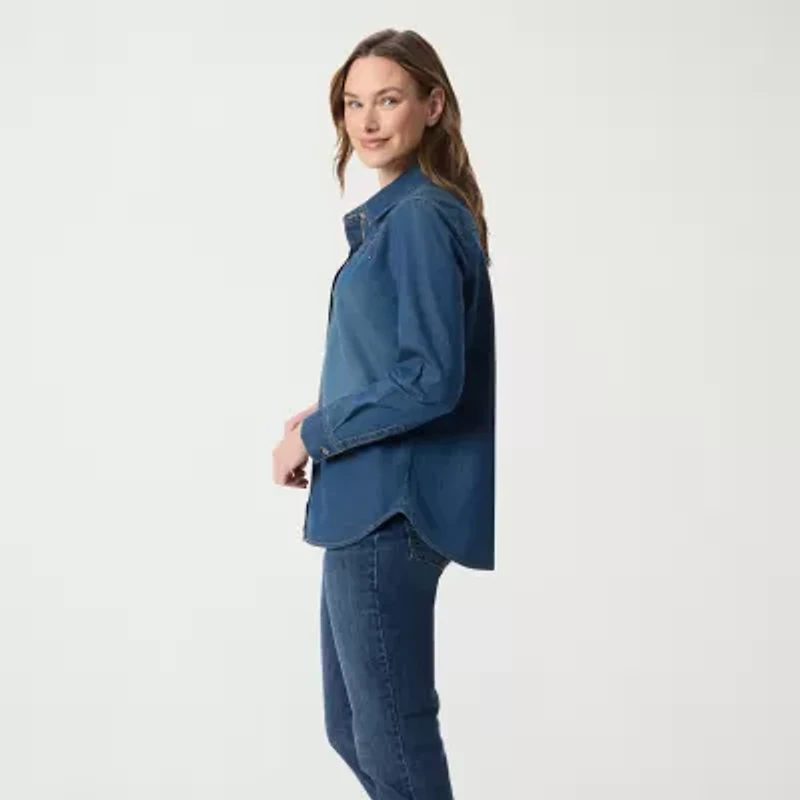 Gloria Vanderbilt Womens Long Sleeve Regular Fit Button-Down Shirt