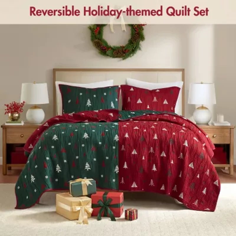 Woolrich Madison Park Holly Christmas Printed Quilt Set 3-pc. Easy Care