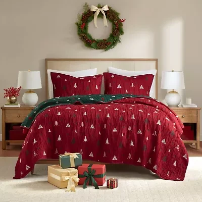 Woolrich Madison Park Holly Christmas Printed Quilt Set 3-pc. Easy Care