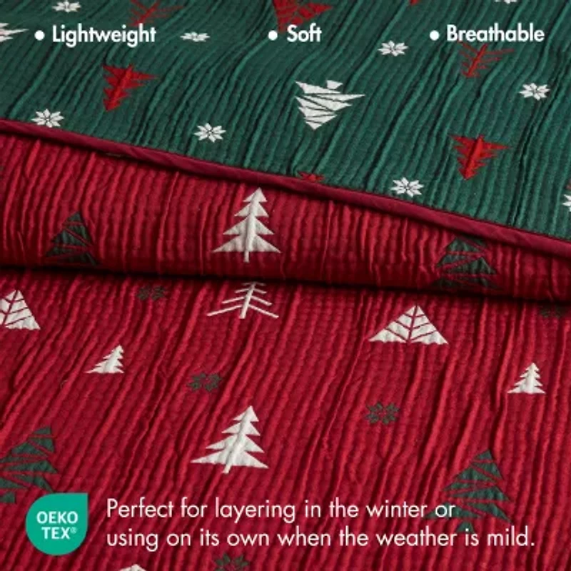 Woolrich Madison Park Holly Christmas Printed Quilt Set 3-pc. Easy Care