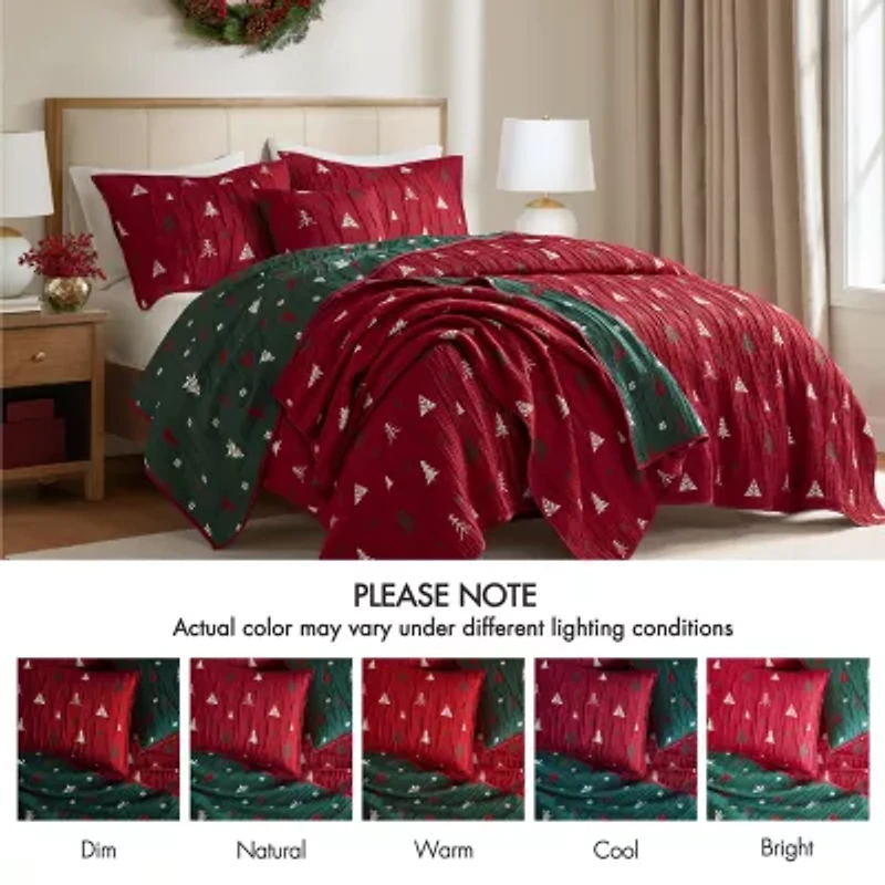 Woolrich Madison Park Holly Christmas Printed Quilt Set 3-pc. Easy Care