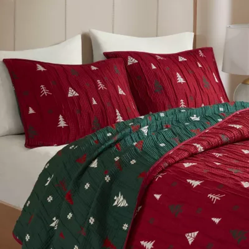 Woolrich Madison Park Holly Christmas Printed Quilt Set 3-pc. Easy Care
