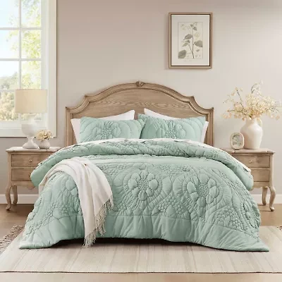 Madison Park Essentials Amelie Puffy Floral Easy Care Comforter Set