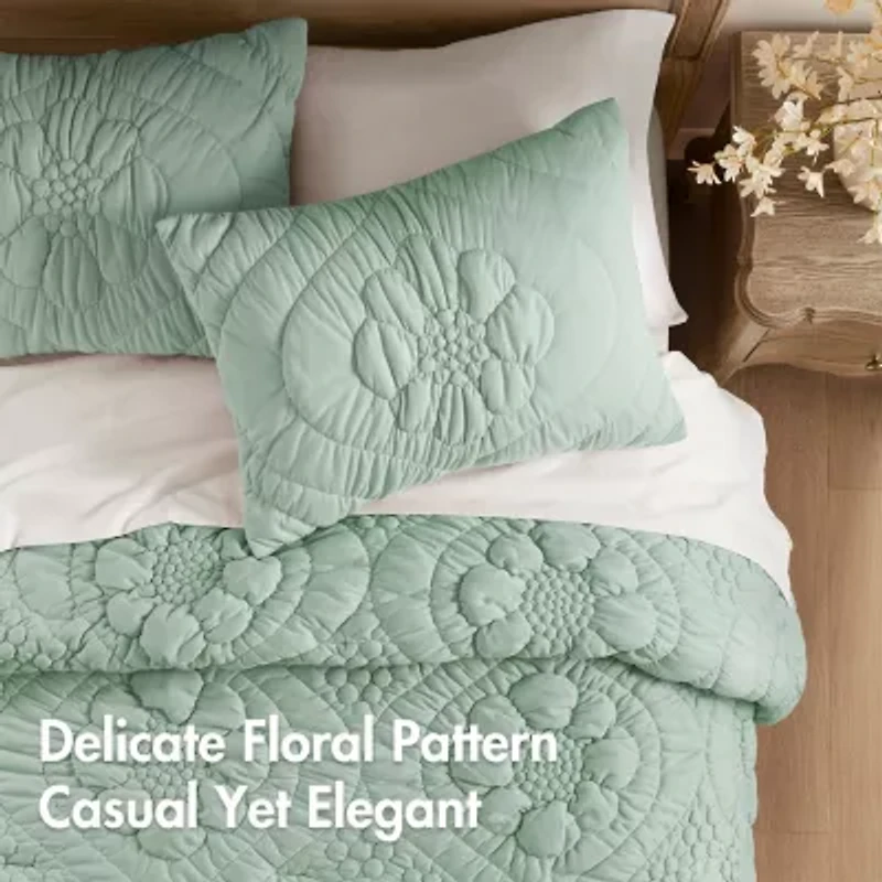 Madison Park Essentials Amelie Puffy Floral Easy Care Comforter Set