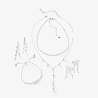 Bijoux Bar Silver Tone Womens Glass 15 Inch Tennis Necklace