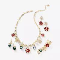 Monet Jewelry Gold Tone Holiday Womens Red Glass Flower Snowflake Hypoallergenic Drop Earrings