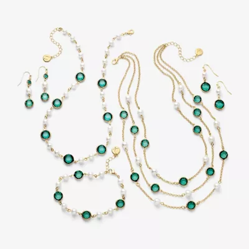 Liz Claiborne Gold Tone Beaded Womens 17 Inch Collar Necklace