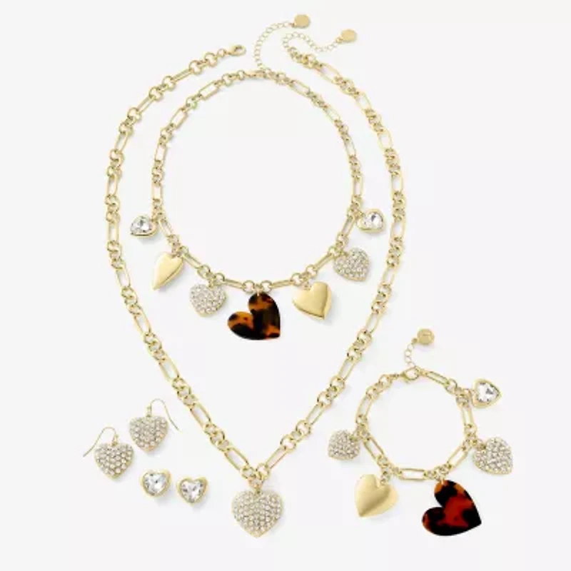 Liz Claiborne Gold Tone Womens Glass Heart Charm Bracelet