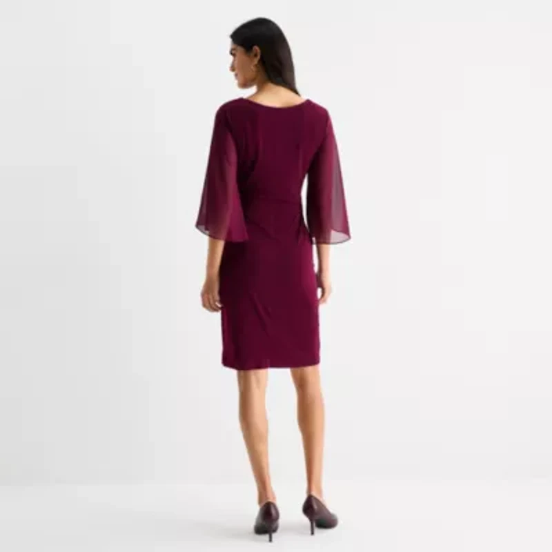 Connected Apparel Womens 3/4 Sleeve Sheath Dress