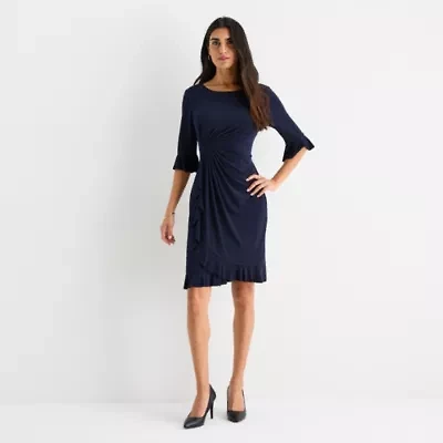 Connected Apparel Womens 3/4 Sleeve Sheath Dress