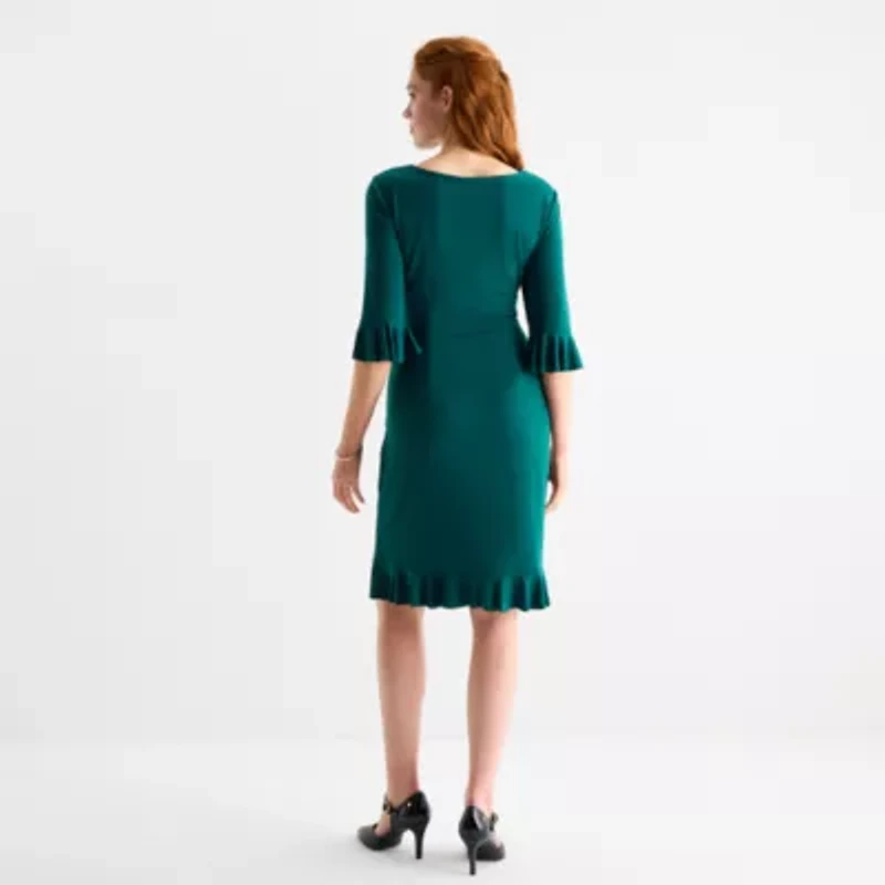 Connected Apparel Womens 3/4 Sleeve Sheath Dress
