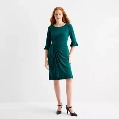 Connected Apparel Womens 3/4 Sleeve Sheath Dress