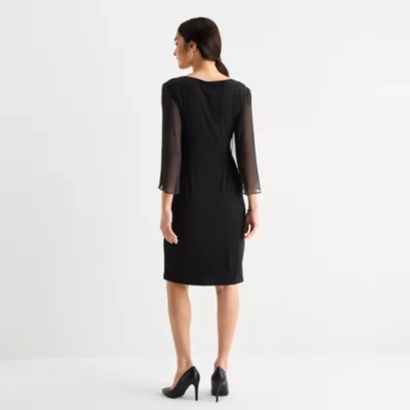 Connected Apparel Womens 3/4 Sleeve Sheath Dress
