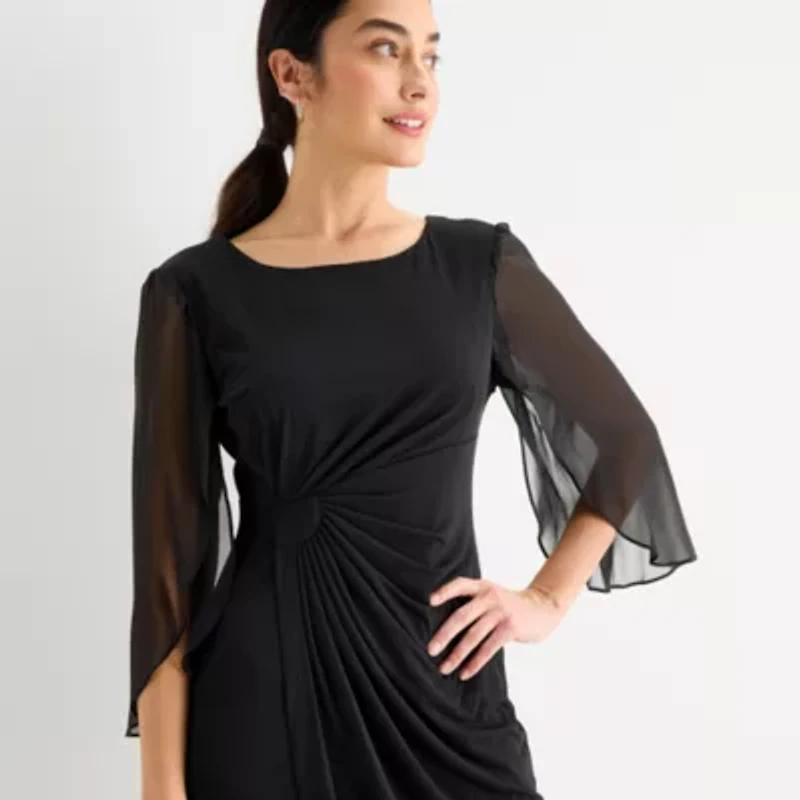 Connected Apparel Womens 3/4 Sleeve Sheath Dress