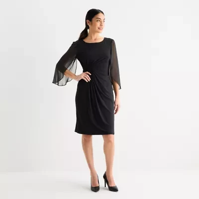 Connected Apparel Womens 3/4 Sleeve Sheath Dress