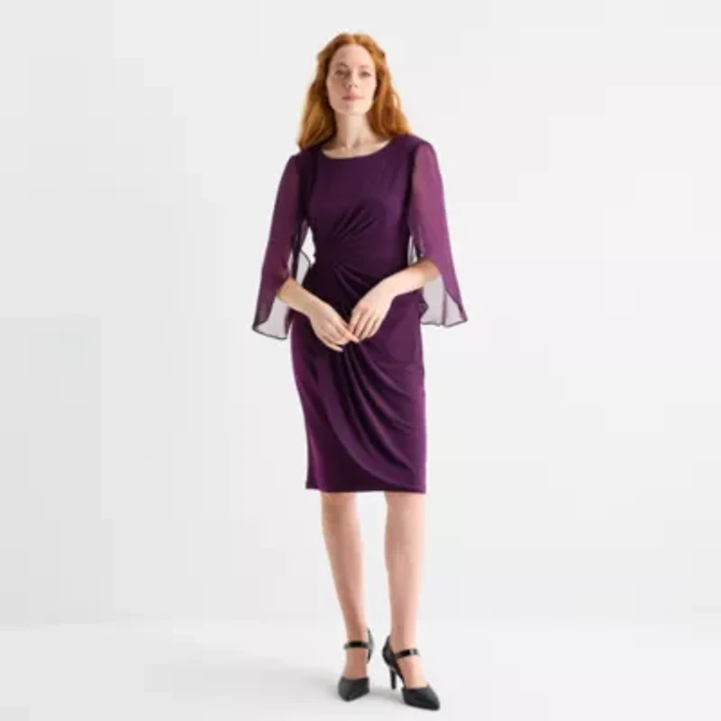 Connected Apparel Womens 3/4 Sleeve Sheath Dress