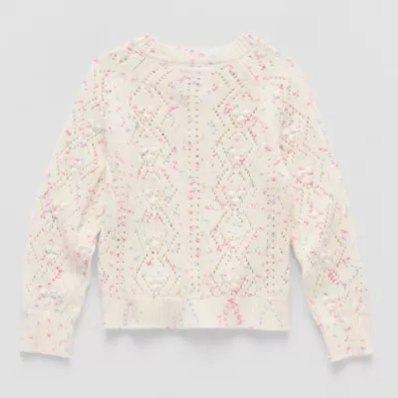 Okie Dokie Toddler & Little Girls Round Neck Long Sleeve Button Cardigan