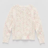 Okie Dokie Toddler & Little Girls Round Neck Long Sleeve Button Cardigan