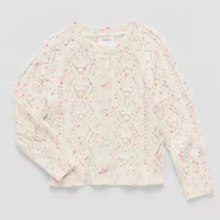 Okie Dokie Toddler & Little Girls Round Neck Long Sleeve Button Cardigan