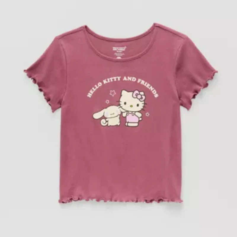 Little & Big Kid Girls Round Neck Short Sleeve Regular Fit Hello Kitty Graphic T-Shirt