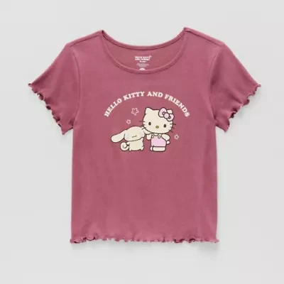 Little & Big Kid Girls Round Neck Short Sleeve Regular Fit Hello Kitty Graphic T-Shirt