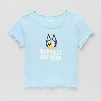 Little & Big Kid Girls Round Neck Short Sleeve Regular Fit Bluey Graphic T-Shirt