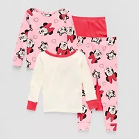 Disney Collection Toddler Girls Minnie Mouse Crew Neck Long Sleeve 4-pc. Pajama Sets