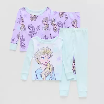 Disney Collection Toddler Girls Frozen Crew Neck Long Sleeve 4-pc. Pajama Sets