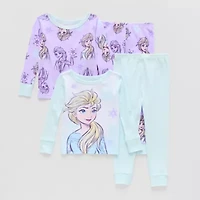 Disney Collection Toddler Girls Frozen Crew Neck Long Sleeve 4-pc. Pajama Sets