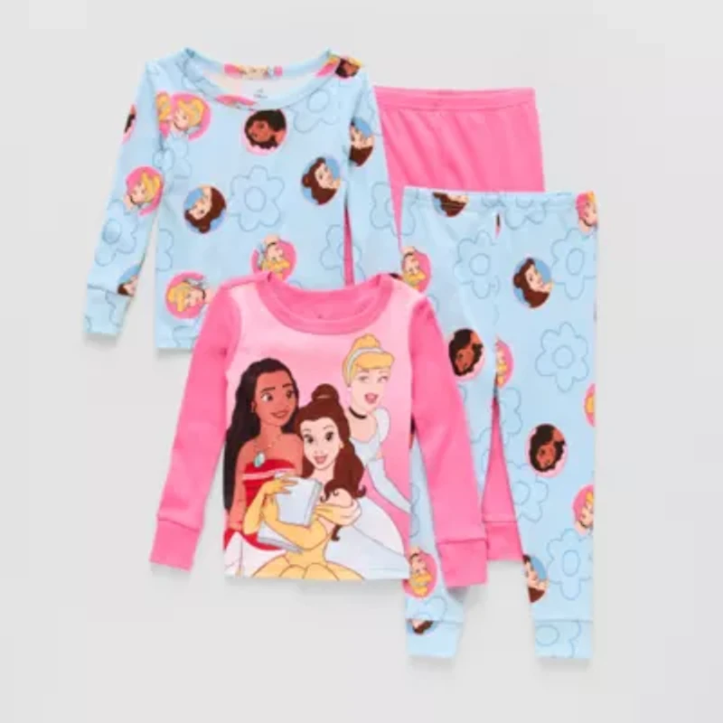 Disney Collection Toddler Girls Princess Crew Neck Long Sleeve 4-pc. Pajama Sets