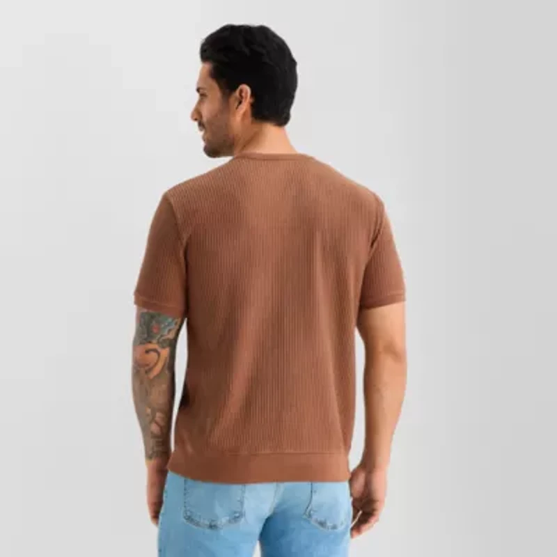 mutual weave Chunky Thermal Mens Crew Neck Short Sleeve T-Shirt