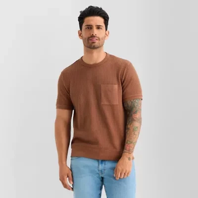 mutual weave Chunky Thermal Mens Crew Neck Short Sleeve T-Shirt